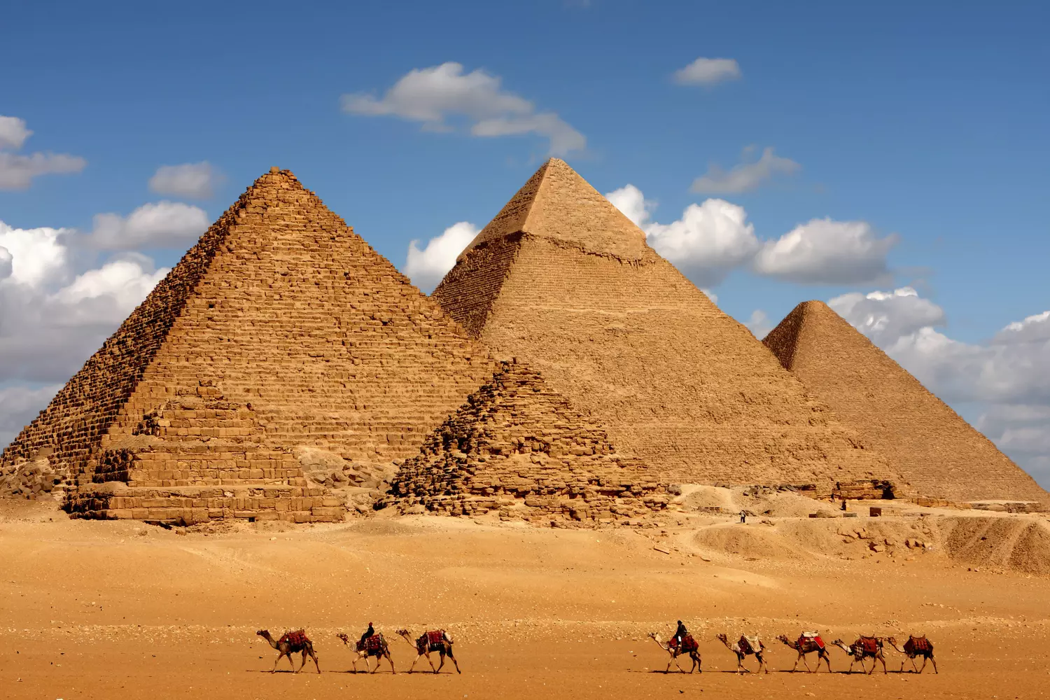 Pyramids of Giza at sunset