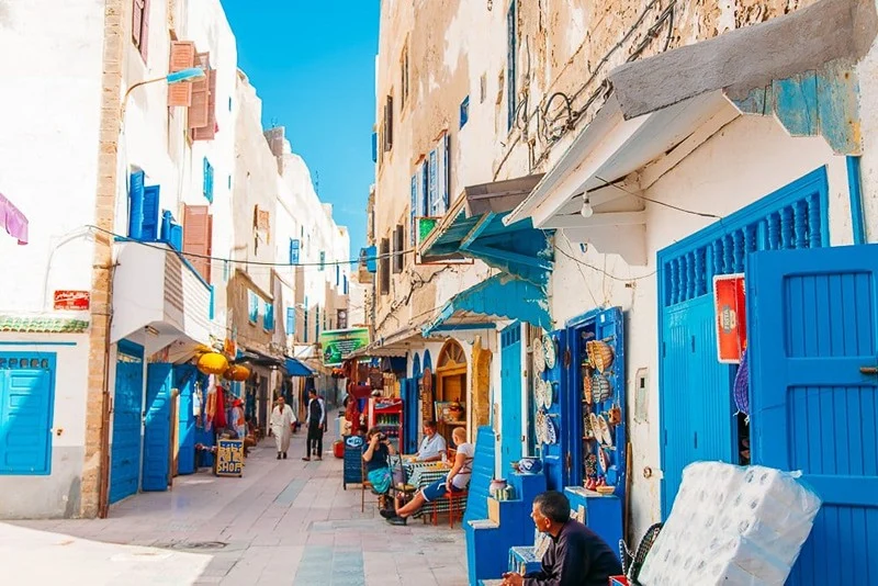 Blue and white buildings in Essaouira
